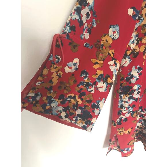 Lafayette 148 Sela Floral Print Silk Blouse 3/4 Sleeve Red Black White XL - Picture 6 of 7